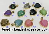 NGP9600 20mm faceted heart plated druzy agate pendants