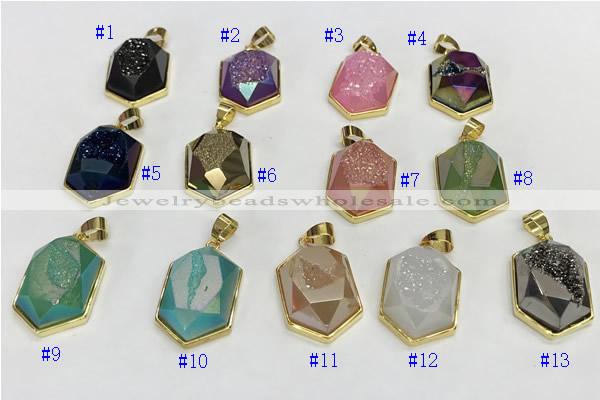 NGP9606 18*25mm faceted hexagon plated druzy agate pendants