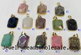 NGP9608 17*22mm faceted rectangle plated druzy agate pendants