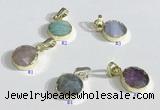 NGP9713 10mm coin-shaped  mixed gemstone pendants wholesale