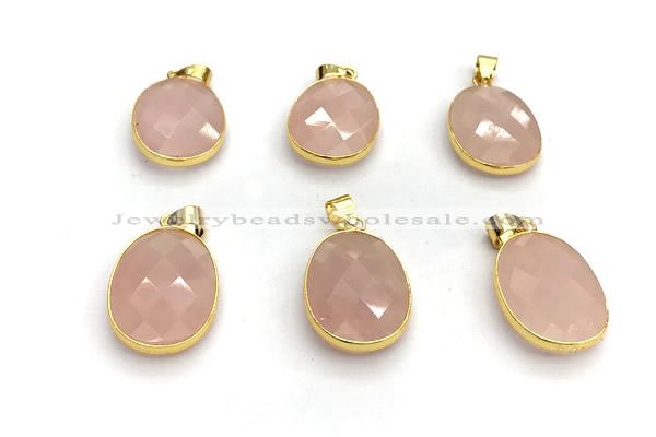 NGP9876 17*22mm faceted oval rose quartz pendant