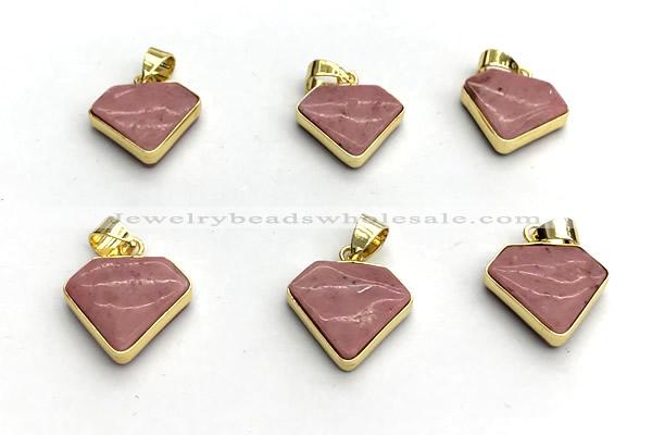 NGP9884 14*16mm faceted pink wooden jasper pendant