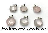 NGP9888 16mm faceted coin rose quartz pendant