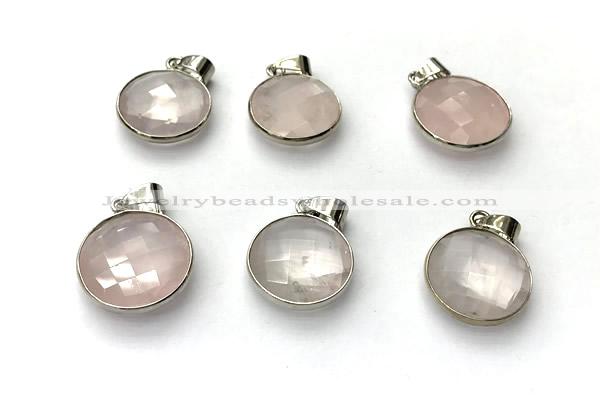 NGP9888 16mm faceted coin rose quartz pendant