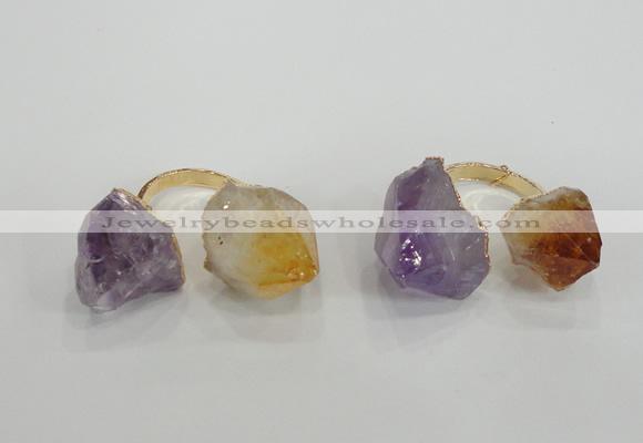 NGR102 13*18mm - 15*20mm faceted nuggets amethyst & citrine rings