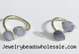 NGR1089 8*10mm faceted flat droplet blue lace agate rings wholesale