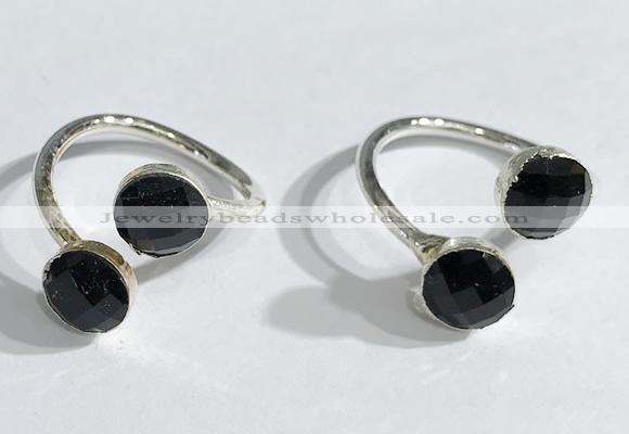 NGR1097 8mm faceted coin  black agate gemstone rings wholesale