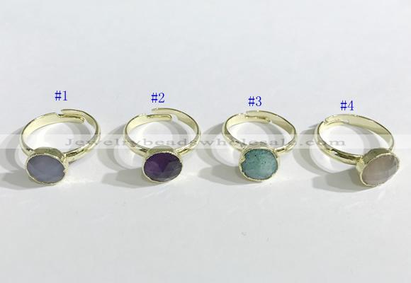 NGR1102 10mm faceted coin  mixed gemstone rings wholesale