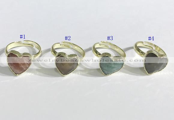 NGR1107 13mm faceted heart  mixed gemstone rings wholesale