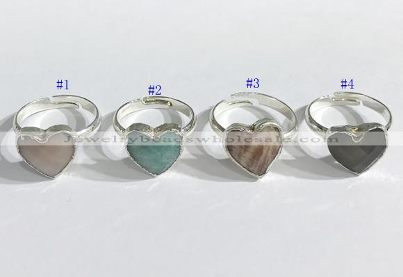 NGR1108 13mm faceted heart  mixed gemstone rings wholesale