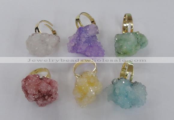 NGR21 18*25mm - 25*30mm nuggets plated druzy quartz rings