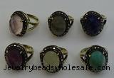 NGR2118 10*15mm faceted oval mixed gemstone rings wholesale