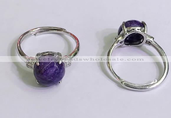 NGR3004 925 sterling silver with 10mm flat  round charoite rings