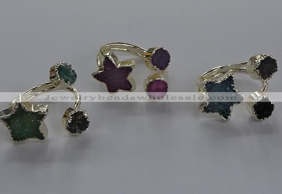 NGR365 8mm coin & 15*16mm star druzy agate rings wholesale