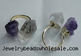 NGR77 13*18mm - 15*25mm faceted nuggets white crystal & amethyst rings