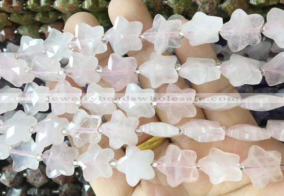 RGBS50 15 inches 14mm faceted star rose quartz beads wholesale