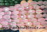 RIBS15 15 inches 10*14mm faceted rice rose quartz gemstone beads