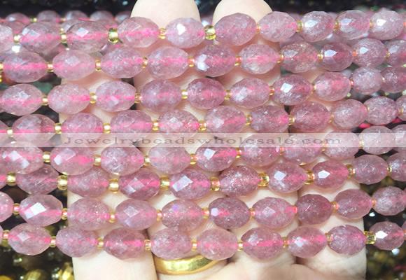 RIBS27 15 inches 6*8mm faceted rice strawberry quartz gemstone beads