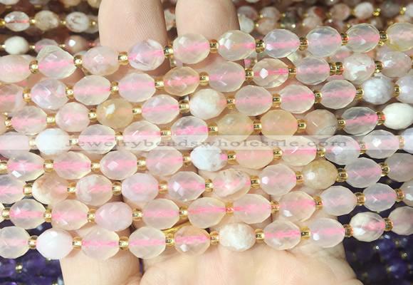 RIBS28 15 inches 6*8mm faceted rice sakura agate gemstone beads