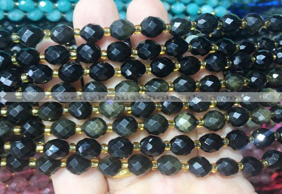 RIBS33 15 inches 6*8mm faceted rice golden obsidian gemstone beads