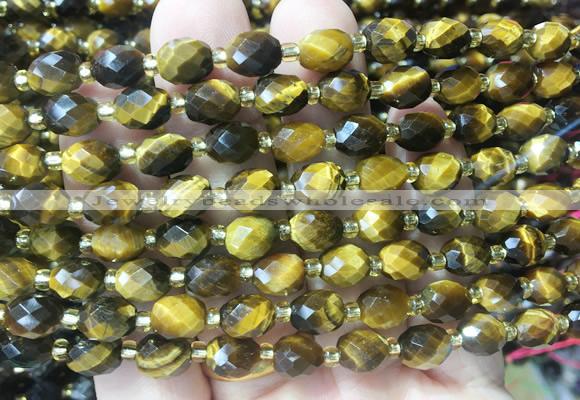 RIBS34 15 inches 6*8mm faceted rice yellow tiger eye gemstone beads