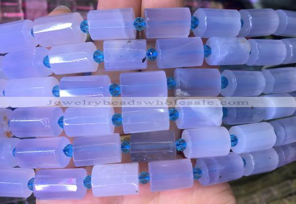 TBBS109 15 inches 10*14mm faceted tube blue chalcedony gemstone beads