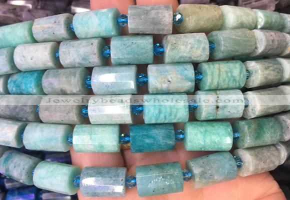 TBBS93 15 inches 10*14mm faceted tube amazonite gemstone beads