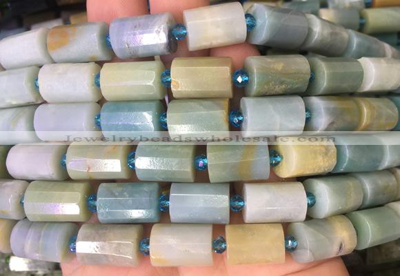 TBBS94 15 inches 10*14mm faceted tube chinese amazonite gemstone beads