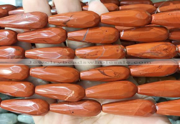 TRBS75 15 inches 10*30mm faceted teardrop red jasper beads wholesale